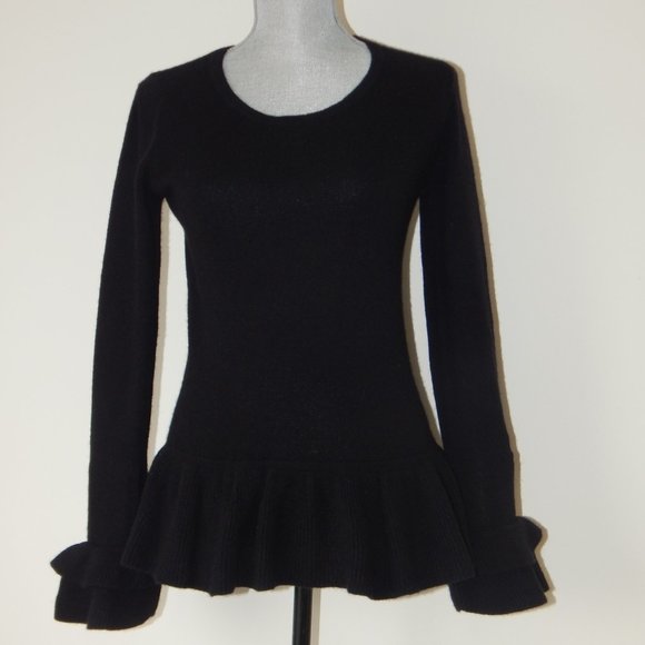 QUINN CASHMERE DOUBLE BELL CUFFES PULLOVER SWEATER